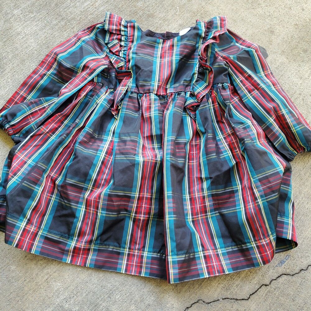 GAP BABY GIRL'S HOLIDAY RED PLAID LONG SLEEVE RUFFLE LINED TAFFETA DRESS Sz 2Y